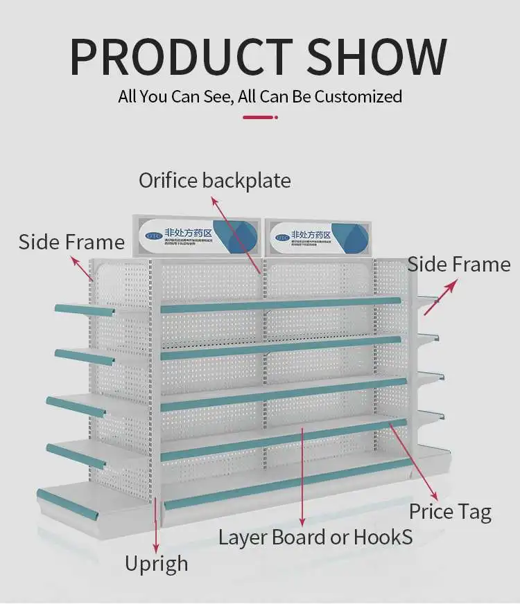 Meicheng Pharmacy Shop Decoration Logo Medical Shelf Used Pharmacy Rack Shelf\n