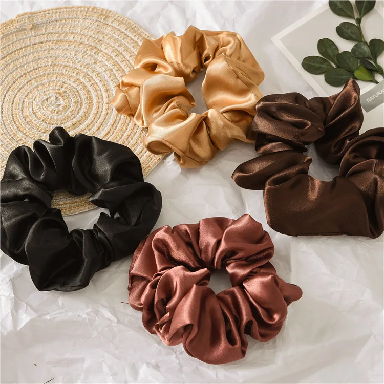 2021 new design Satin Silk Hair accessories solid color satin hair ties wholesale custom satin hair scrunchies