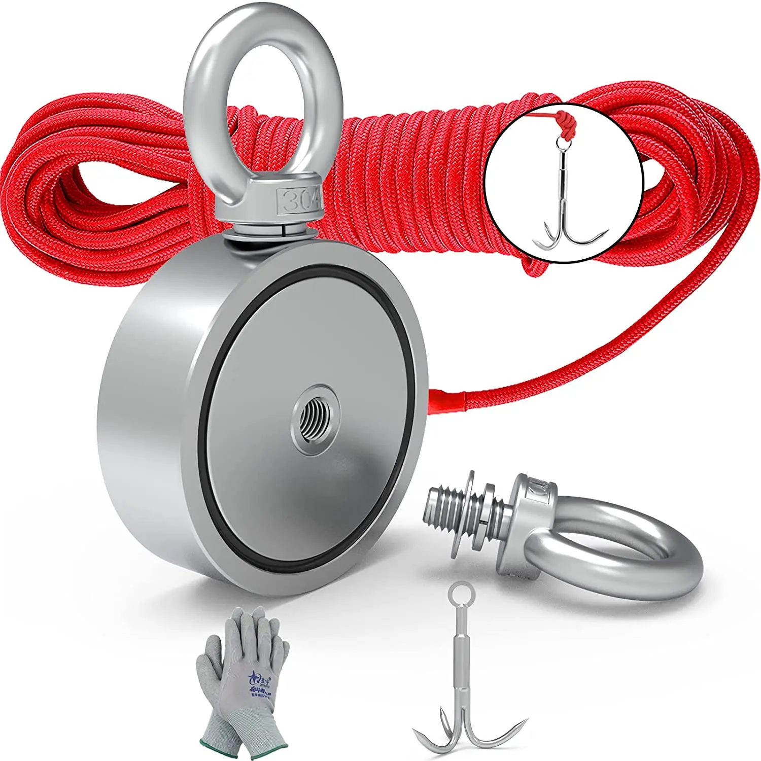 double sided magnet fishing kit with grappling hooks and gloves