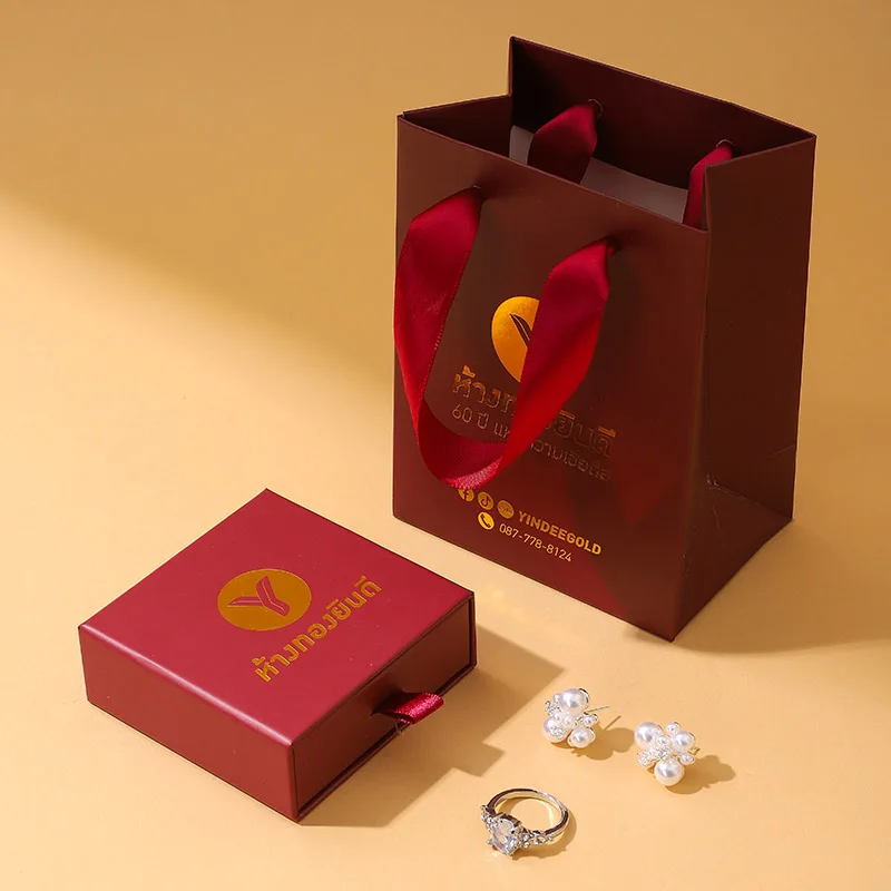 Wholesale Luxury Square Jewelry Packaging Set Cardboard Paper Gift Bag Ring Earring Drawer Box with Custom Logo manufacture