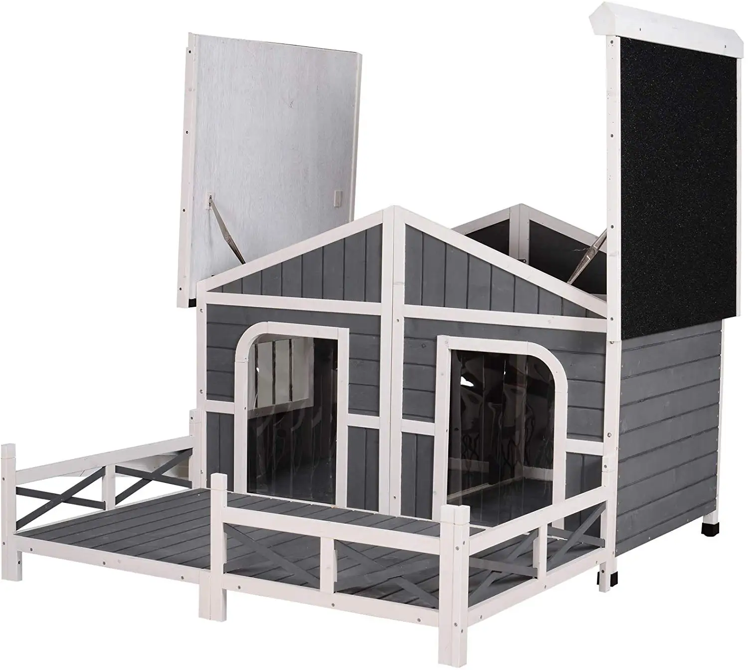 Outdoor Weatherproof Rustic Log Cabin Style Wood Pet Large Dog House Kennel