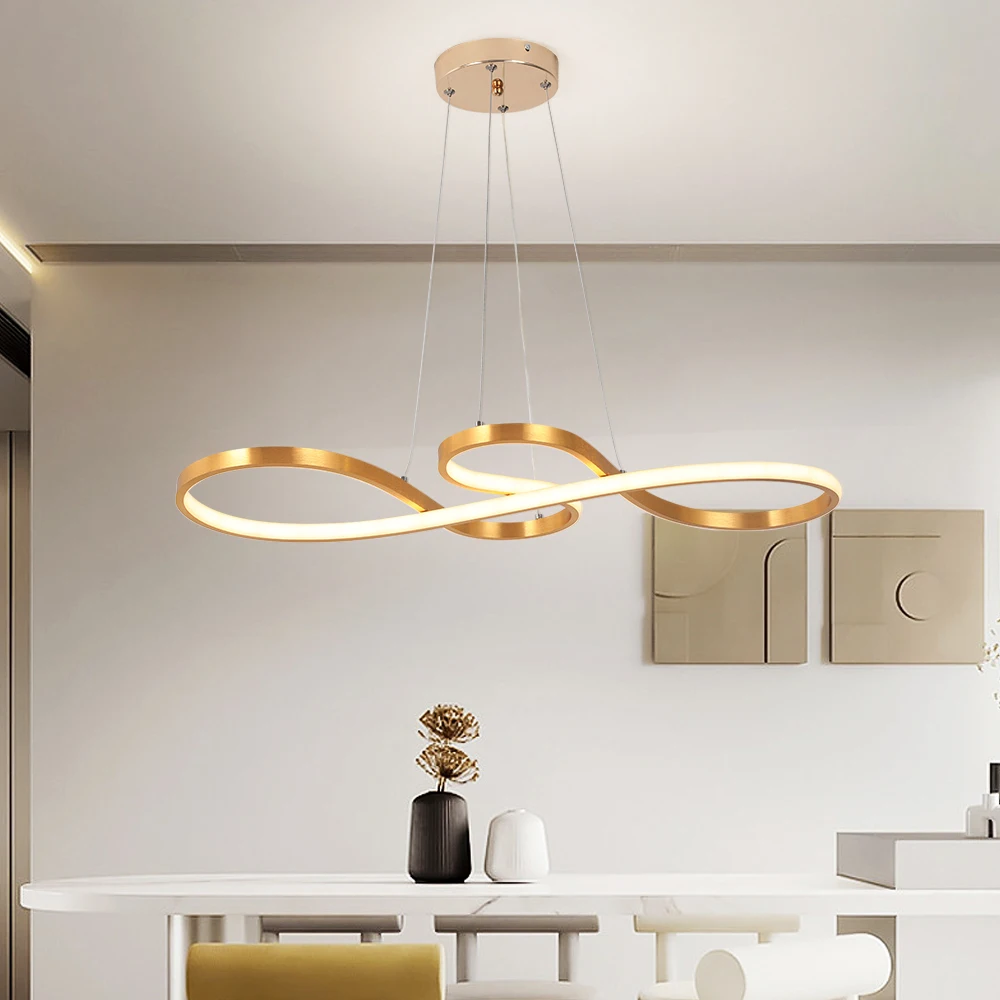 Kitchen Island Table Smart 50w Modern Led Gold Curved Ceiling Pendant ...