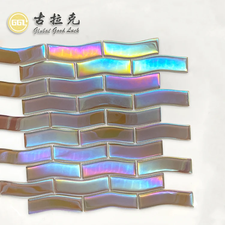 iridescence glass mosaic tile swimming pool tiles in wave shapes