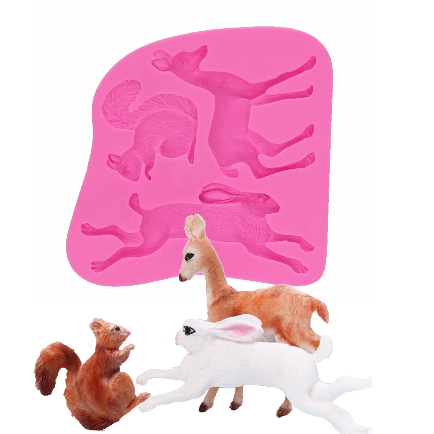 Squirrel Deer Bunny Animal Silicone Mold Fondant Mould Cake Decorating 