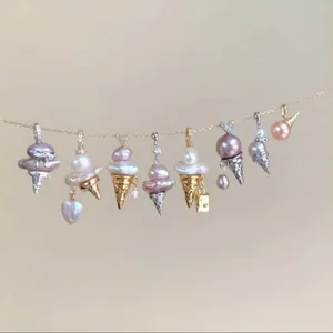 18K Gold Plated Trendy Clavicle Chain Pendant Necklace Europe United States  New Pearl Ice Cream Niche For Buddhism