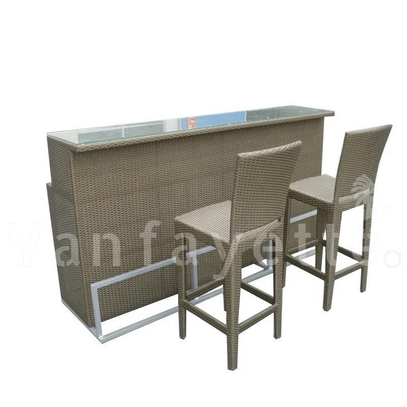 Long Side Counter Table Outdoor Dinning Bar Table And 2 Armless Chairs