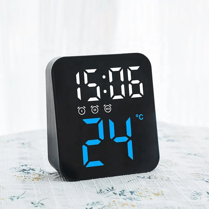 LED Mirror Digital Alarm Clock Electronic Temperature Wall Table Snooze Clock USB Watch Nightlight Home Office Smart Alarm Clock