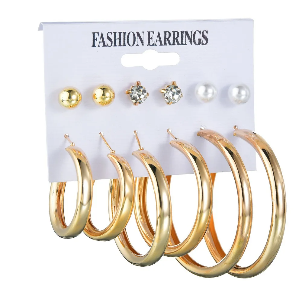 Pairs Stud Hoop Earrings Set for Women Assorted Multiple Crystal