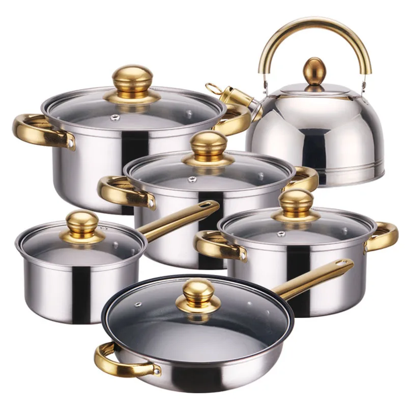 Wholesale 12 Pieces Cookware Sets Stainless Steel Stock Soup Pots