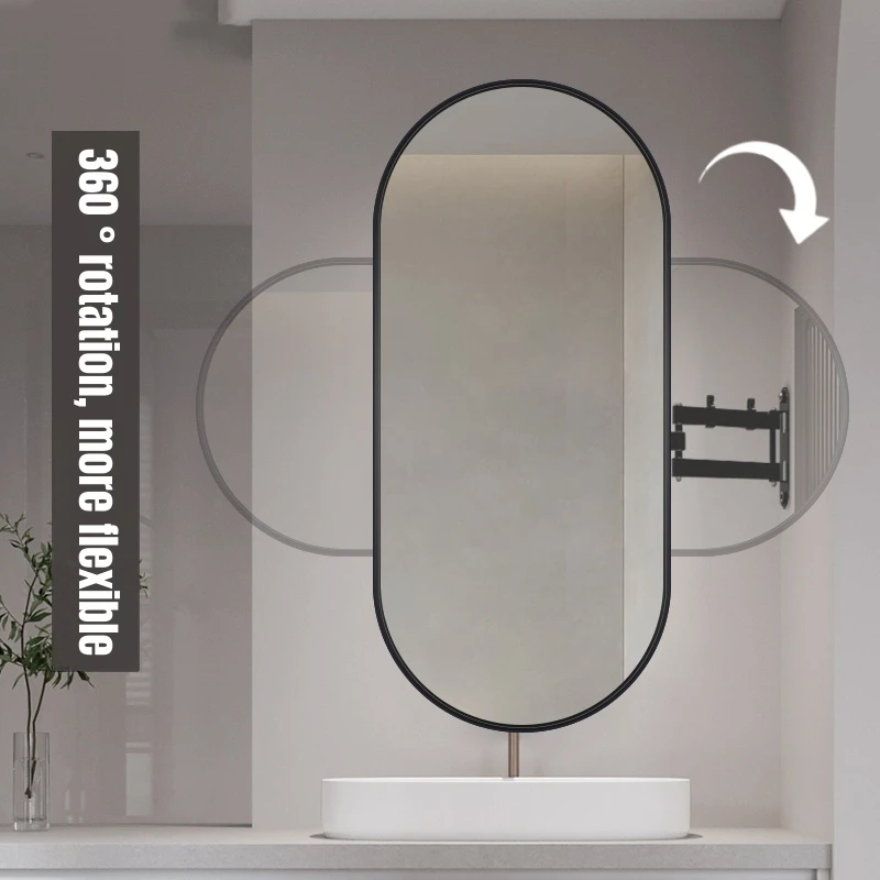 product oval shape aluminum framed rotating stretching bathroom mirror wall mounted make up foldable mirror washstand mirror-4