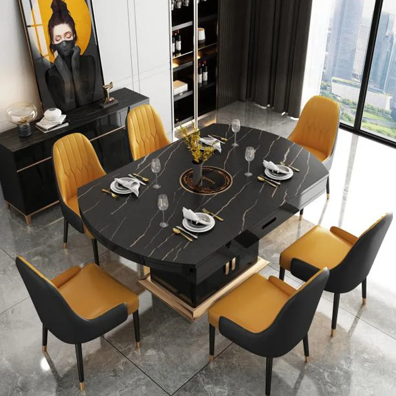 Customized Gold Luxury 8 Seater Modern Round Steel Dining Table Glass