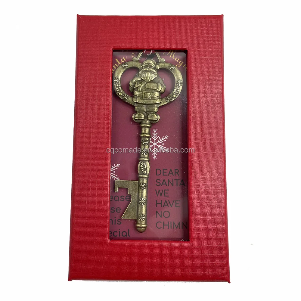 READY for SHIP Old Metal Santa's Magic Keys with Red Gift Box Christmas Gift Santa Key