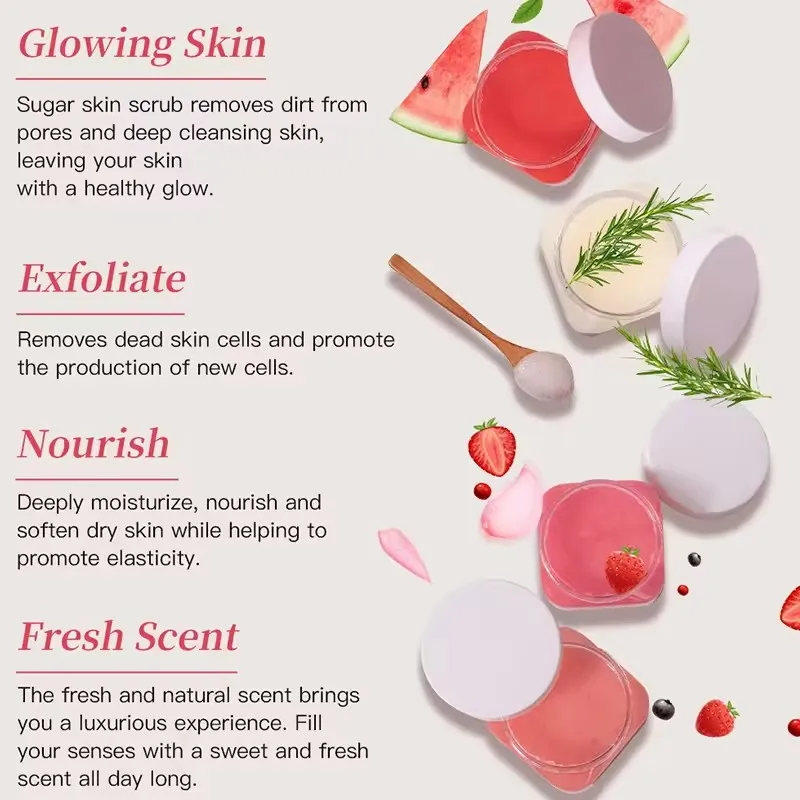 Custom logo Body Skin Care Organic Strawberry Shea Butter Moisturizing Natural Exfoliating Sugar Whitening Body Scrub(pic2)