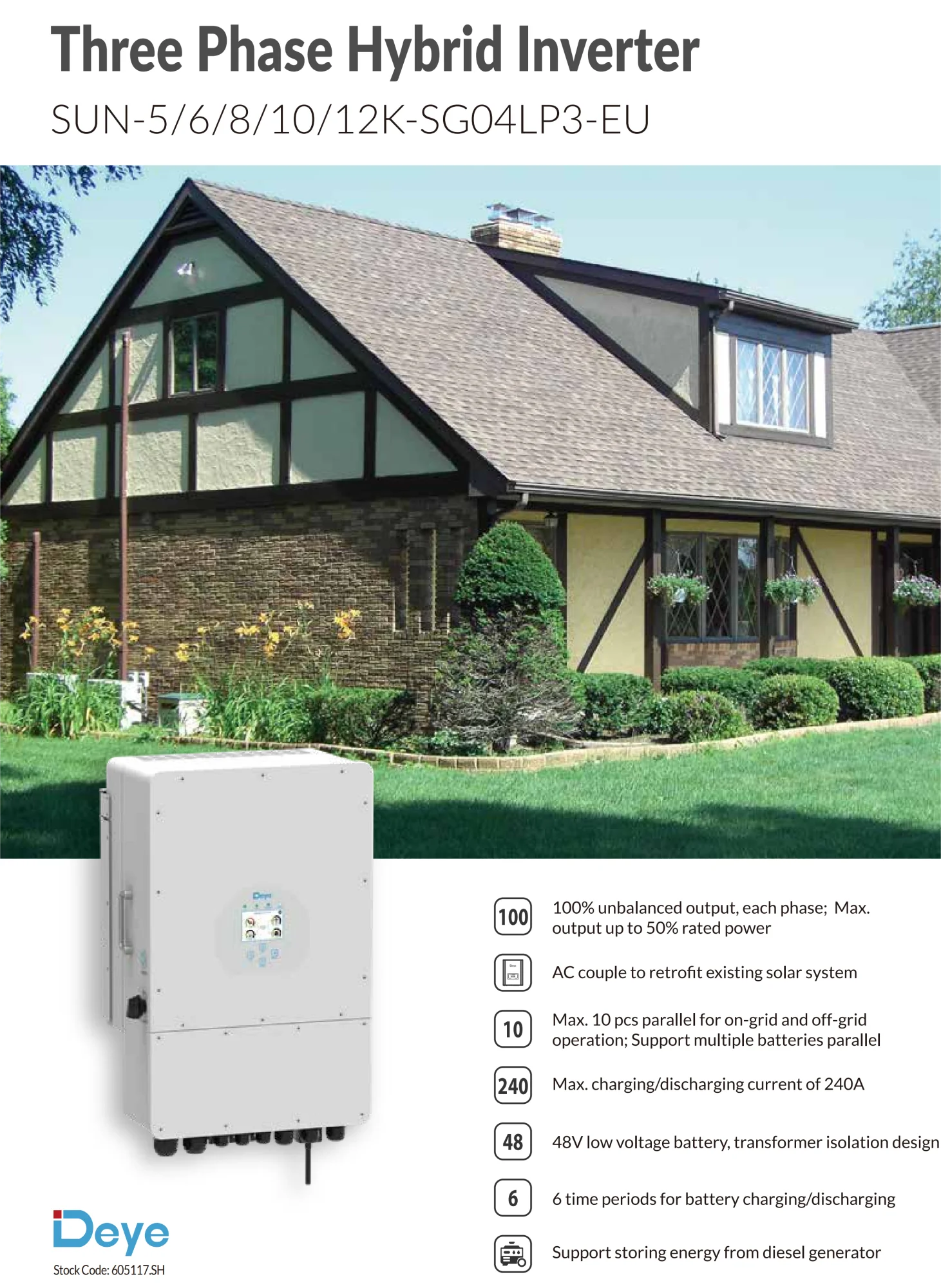 Poland EU STOCK IP65 deye 12kw 16kw 50kw Single 1 Three 3 Phase Sun-12k ...