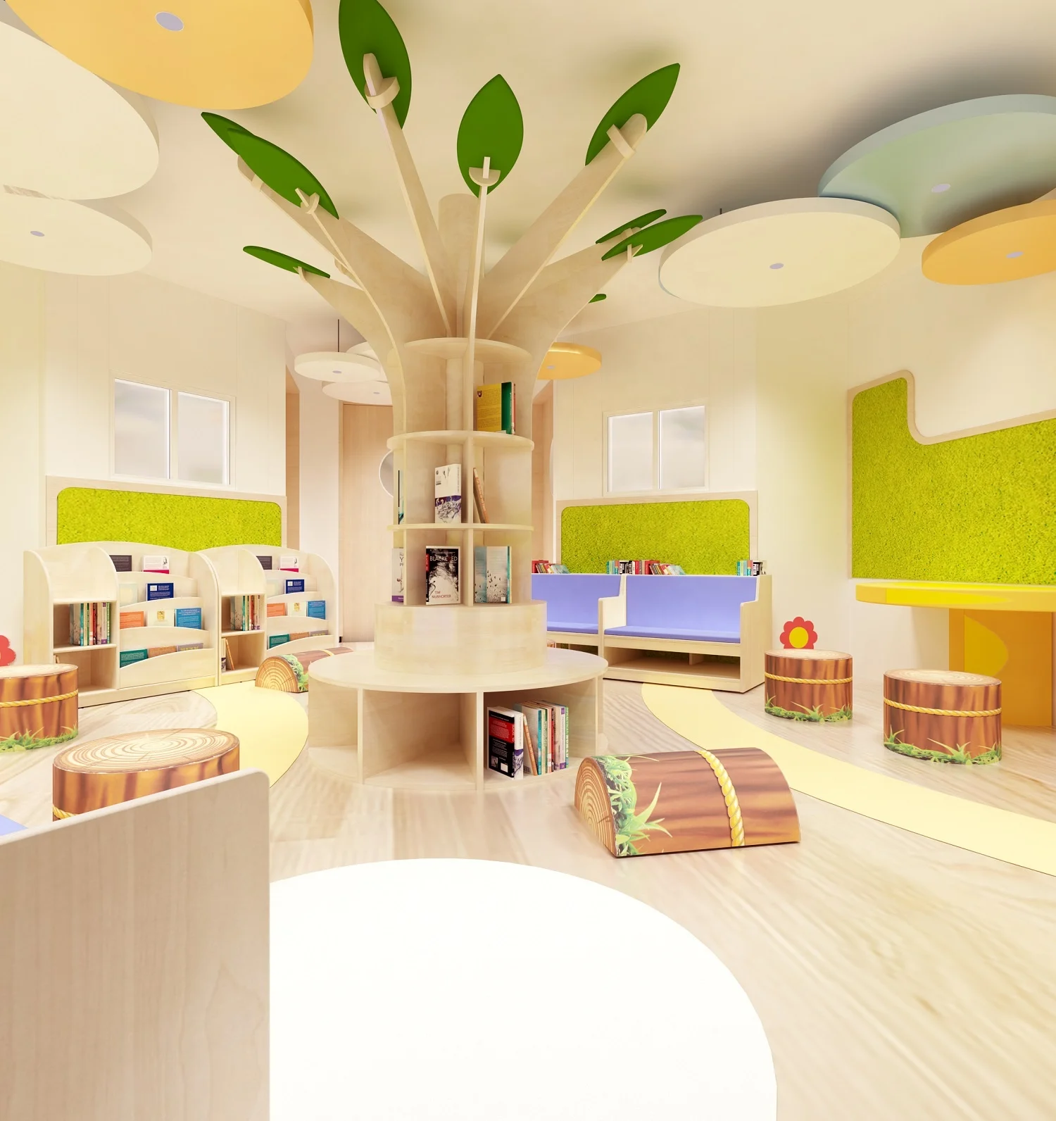 Moetry Customizable Big Reading Tree Bookshelf Wooden Library Furniture for Montessori Preschool Daycare Classroom