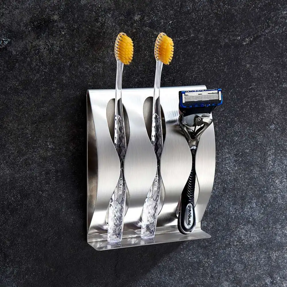 Wall Mounted Stainless Steel Toothbrush HolderStrong Adhesive Backing 