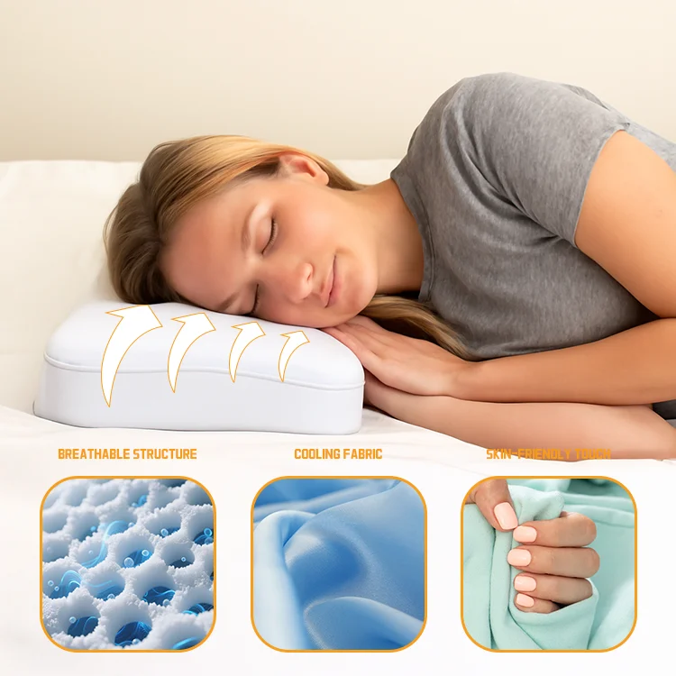 Blue Solid Color Ergonomic Cervical Contour Cheap Memory Foam Pillow Orthopedic Sleeping Pillows