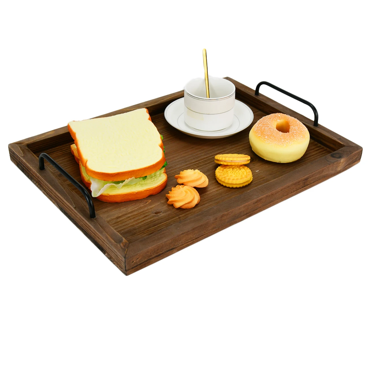MyGift Rustic Style Wood Chalkboard Surface Nesting Breakfast Serving Trays with Decorative Handles Set of 2 