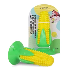 Welebar Pets Dog Chew Toys Corn Stick Tough Toys for Training and Cleaning Teeth Squeaky Suction Cup Toothbrush Interactive Toy