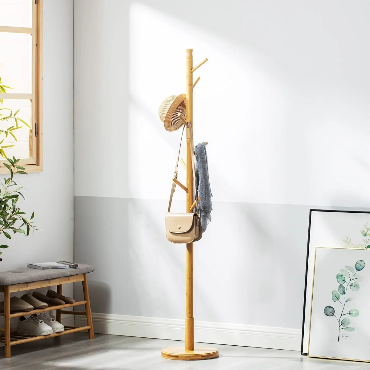 Bamboo Standing Hanger Organizer Coat Rack With Shelves Freestanding Hall Tree With Buy Coat