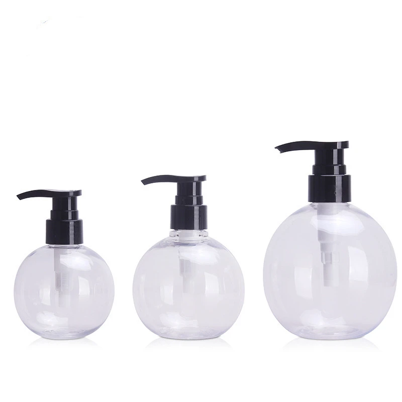 150ml/350ml Clear Skin Cream Cosmetic Packaging PET Spherical Plastic Shampoo Bottle With Emulsion Pumple