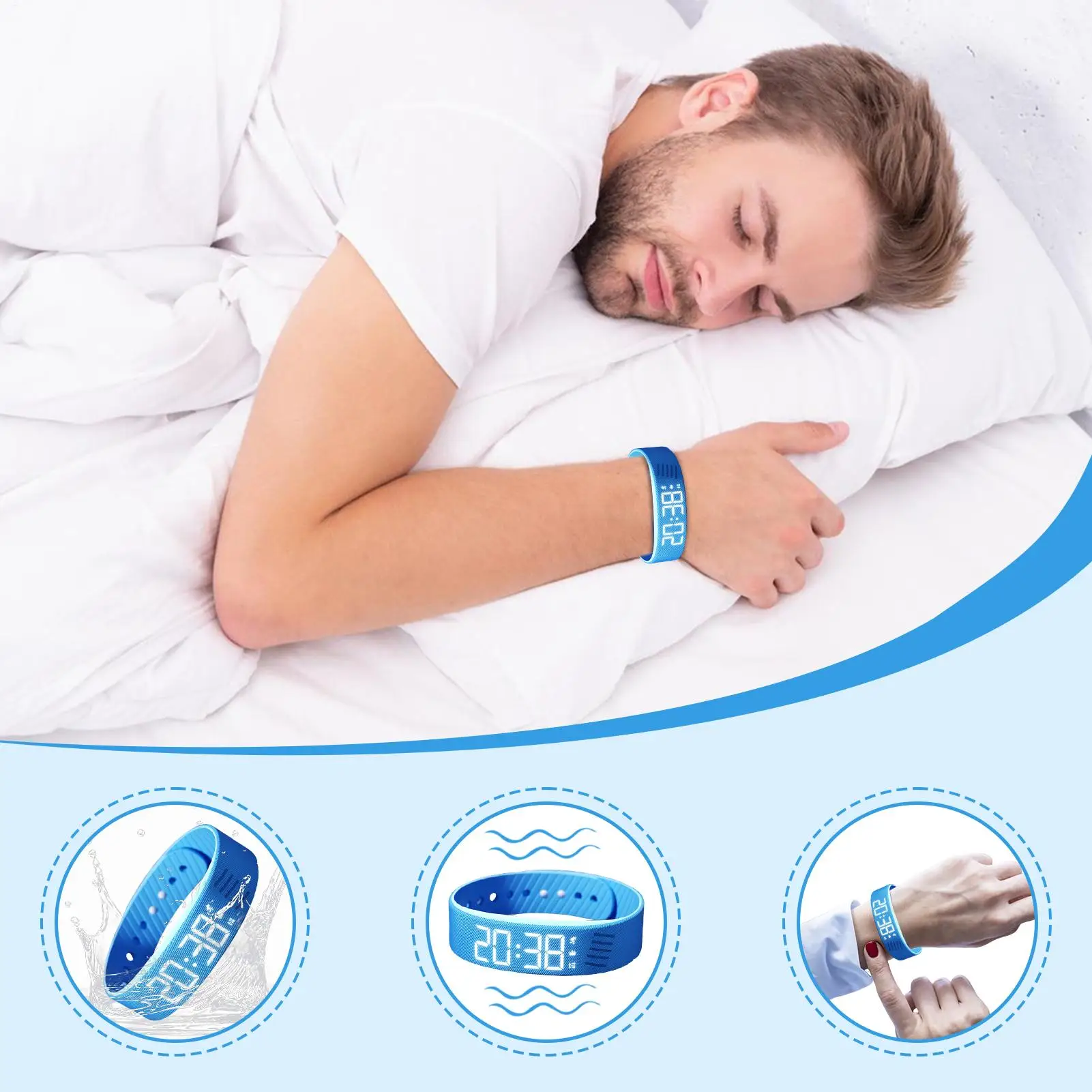 OLED Digital Alarm Watch Sleep Tracker Silent Vibration Activity Tracker IP65 Waterproof Silicone Band 5-10 Days Battery Life