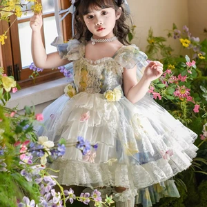 New Arrival Little Baby Girls Vintage Eco-friendly Flying Sleeve Ball Gown Dresses Infant Toddler Kids Spanish Princess Dress