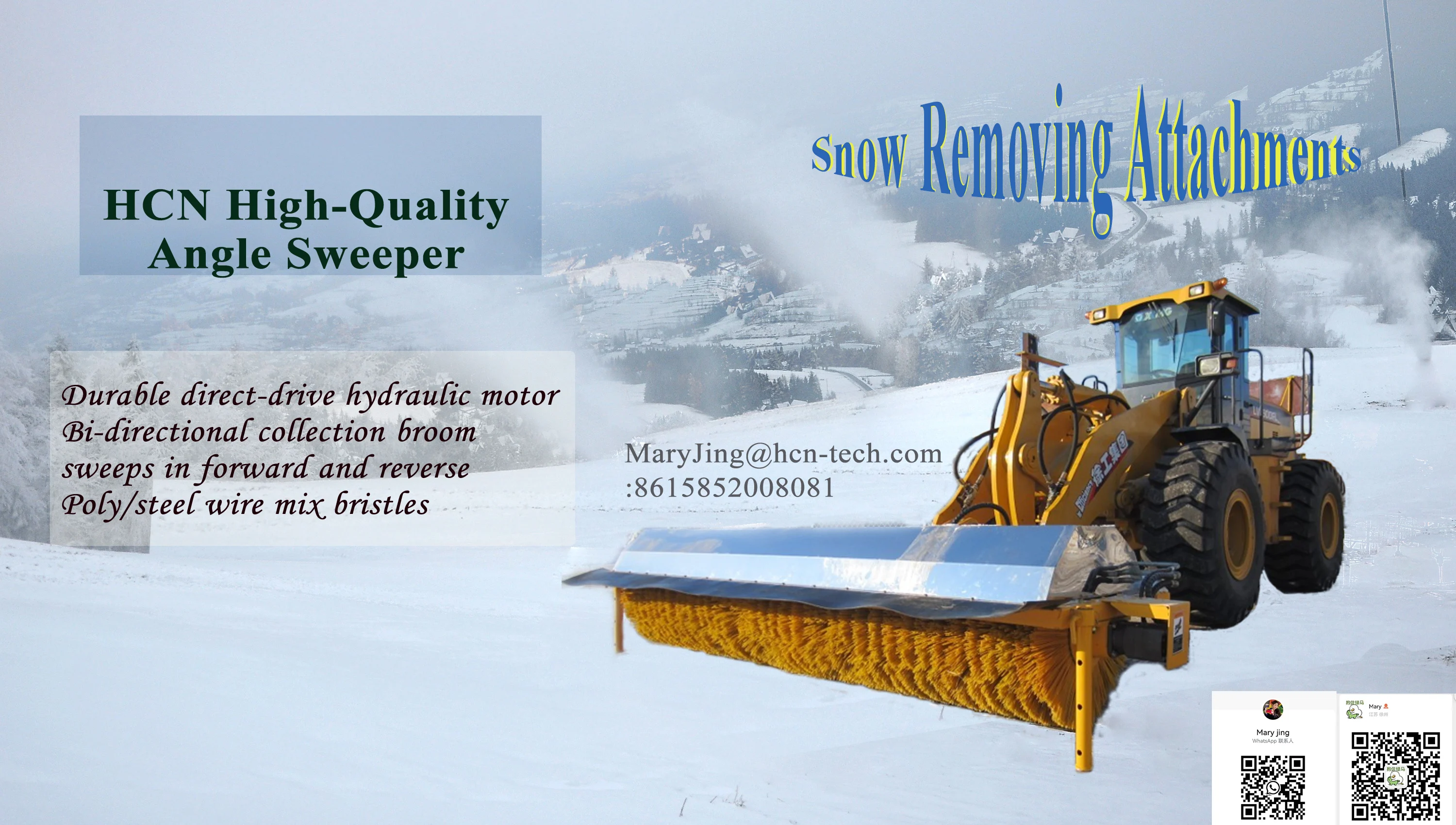 Hcn Hydraulic Angle Broom Attachment Skid Steer Loader Power Sweeper