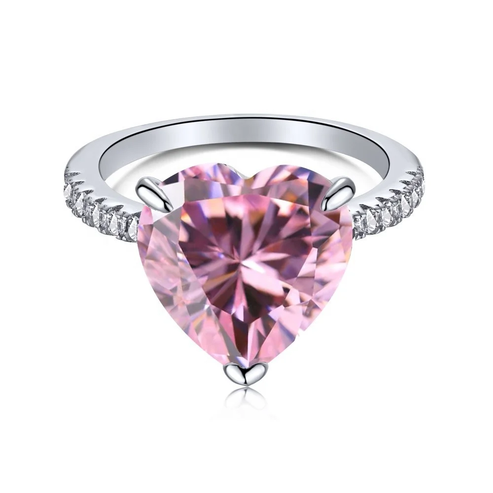 S925 Sterling Silver Ring with 5A Zirconia - Cute Pink Heart