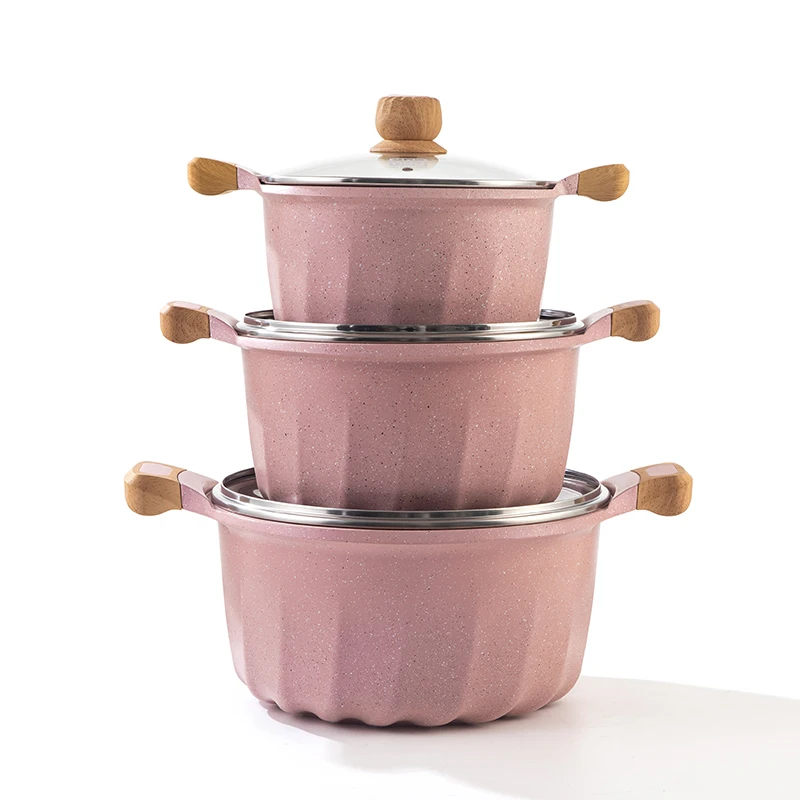 Mgc 20/28/32cm Topfset Französische 3-teilige Rosa Gesprenkelte Schwarz-weiß-punkte