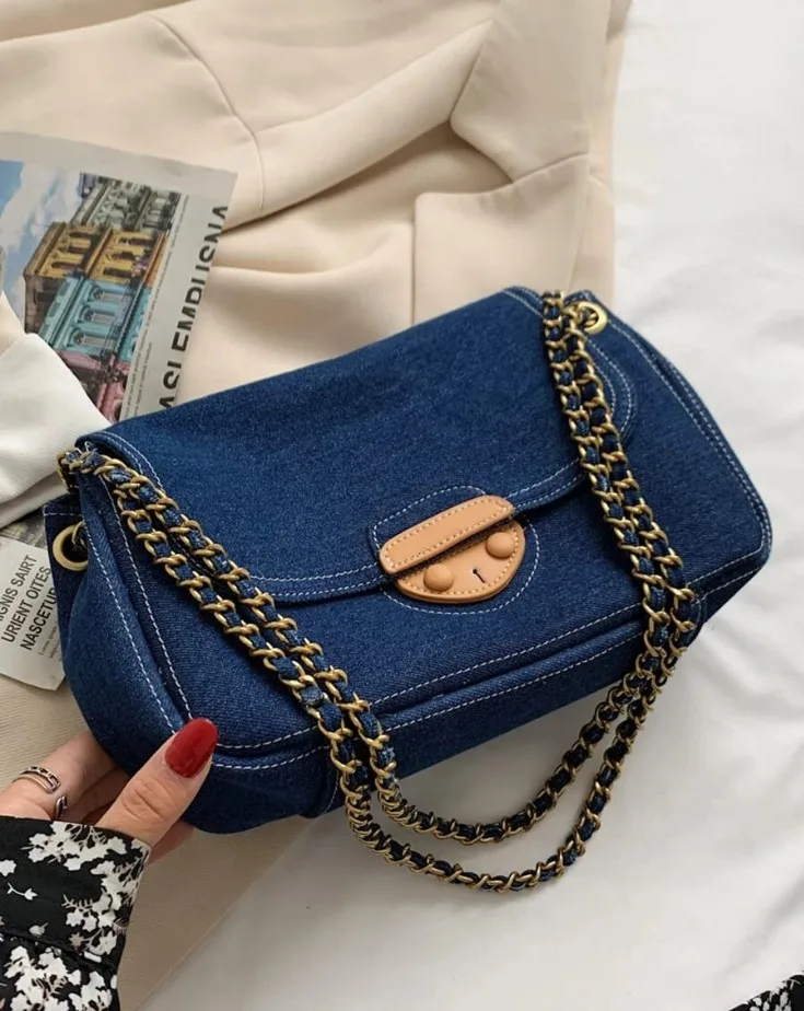 Fashion Denim Pouch Shoulder Bag Female Crossbody Handbag Blue Jeans Cotton  Luxury Totes Designer Bags Women Purse paris emboida - AliExpress