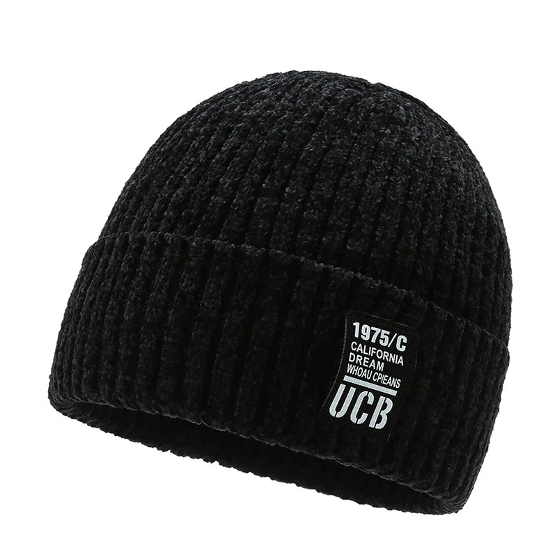 Custom Ultra Soft Warm Chenille Chunky Cable Lined Cuff Beanie Hat With Patch Knitted Toque Stretchy Fleece Adults Image 5 Pcs