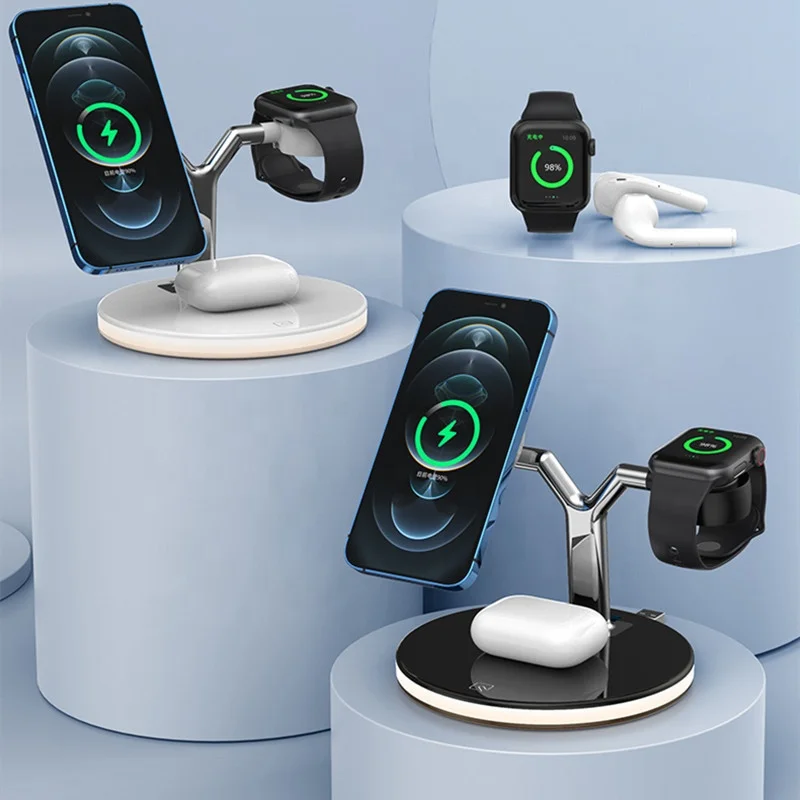 Беспроводное быстрое зарядное устройство 15 Вт 3 в 1 Qi Беспроводное зарядное устройство для iPhone, Смарт-часы, мобильные телефоны