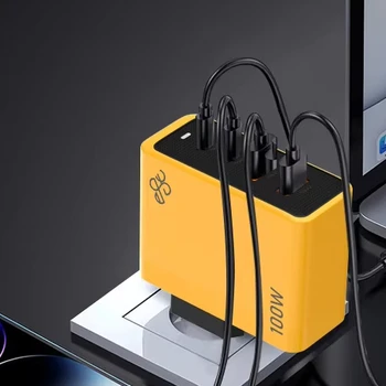 100W GaN Smart Travel Adapter Plug USB C Wall Charger with 4 Ports 2A+2C Fast Charging QC3.018W+PD100W for Laptop and Phone