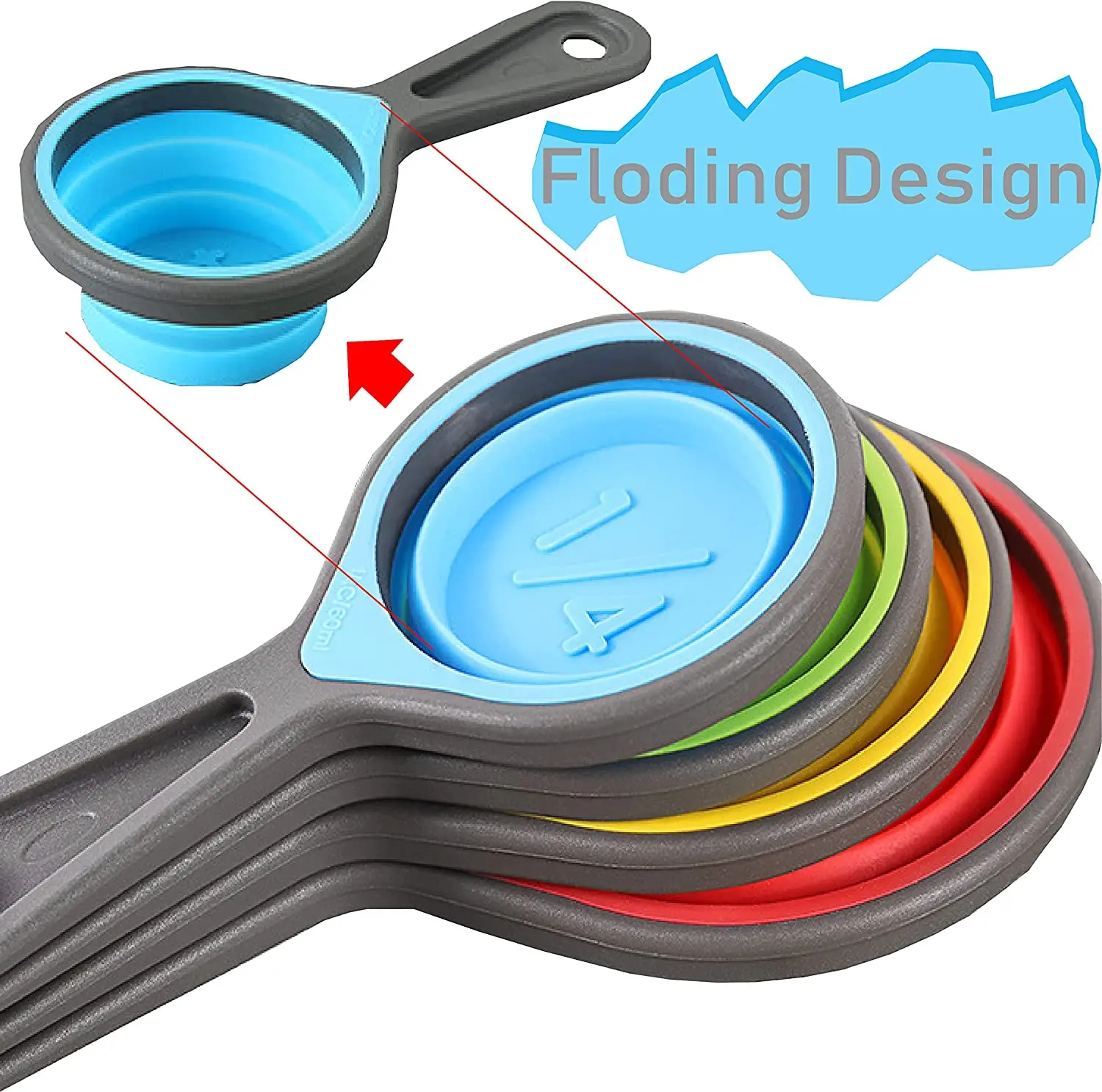 4pcs/set Silicone Measuring Cups And Spoons, Collapsible Measuring Cups  With Marked Spoon