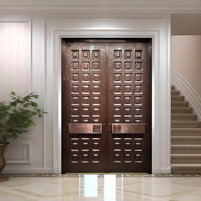 uimao top sale Luxury Bornze Doors Hardware Anti-Theft Villa Gold Metal Copper Door with Smart Lock