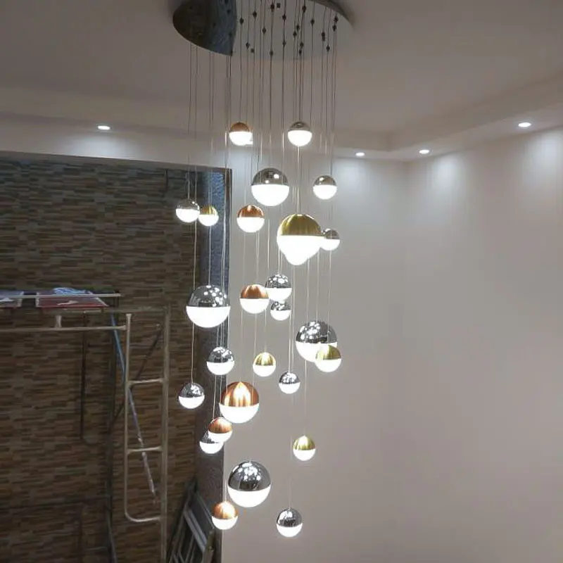 Factory Sales Nordic Luxury Style LED Pendant Lamps Acrylic Crystal Balls Chandelier for Staircase