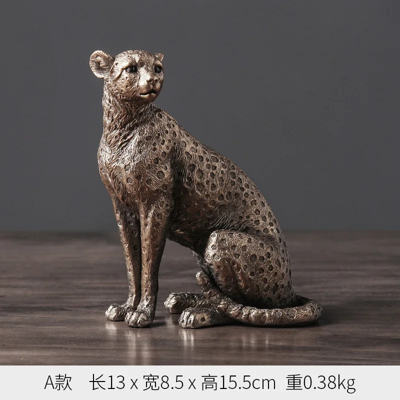 4 Brass Small Leopard Figurine, Animal Statues