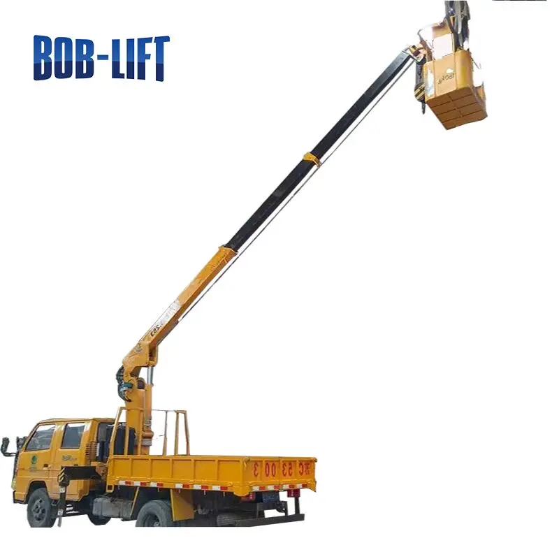 Dubai Pickup Truck Lift Mobile Basket Crane for Sale 2 Sections Telescopic Boom Dongfeng Engine 5T Rated Load 2050KG 20mpa 850MM