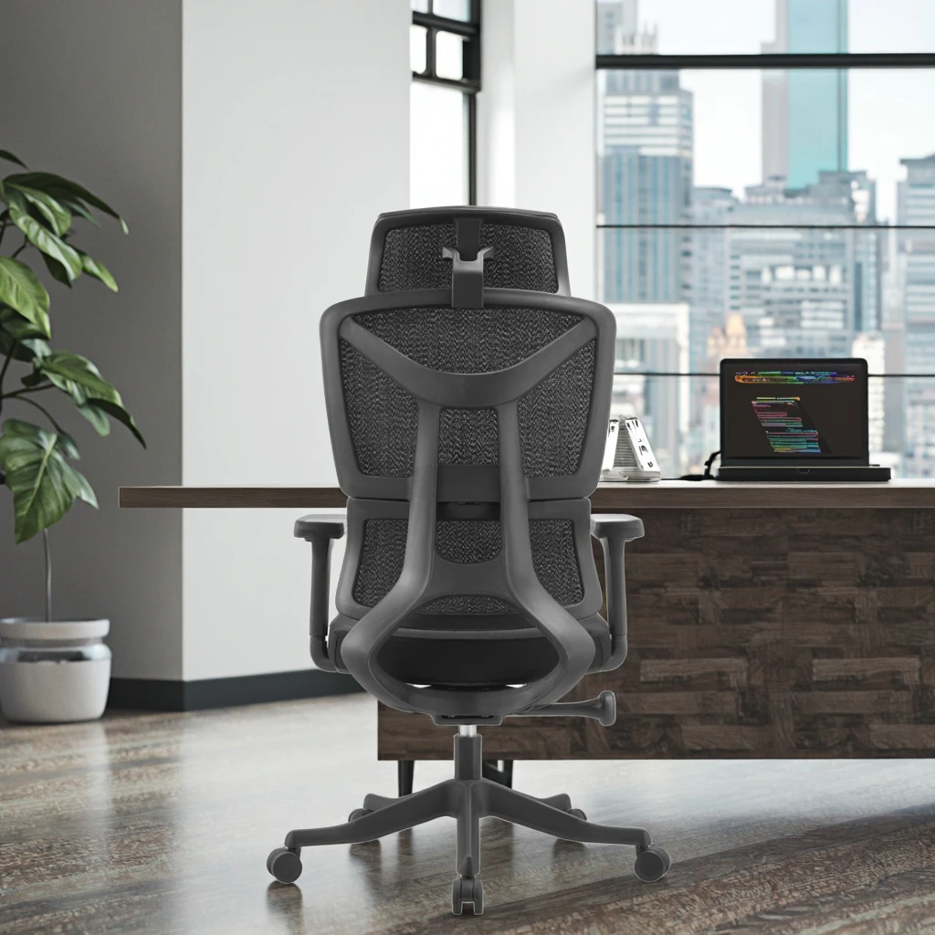 PP Frame Dual Back Support Ergonomic Chair Height Adjustable Headrest Wide Fixed Armrest Durable Construction 5
