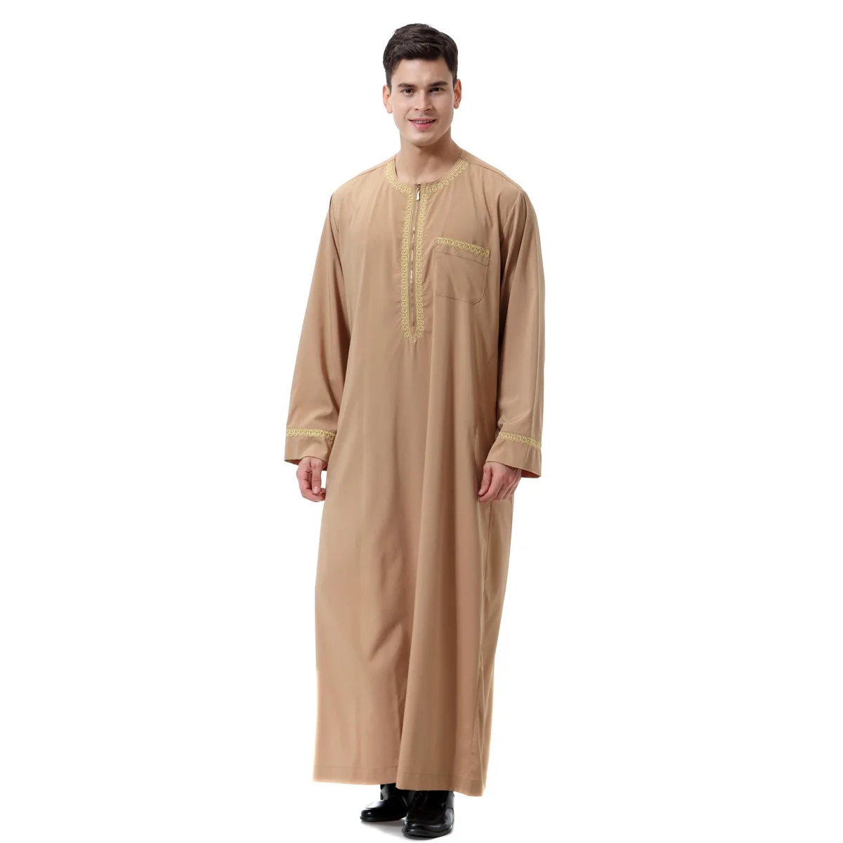 Clothes Herren Islamic Arab Kaftan Long Ärmel Baumwolle Dubai Long Hemd Dress