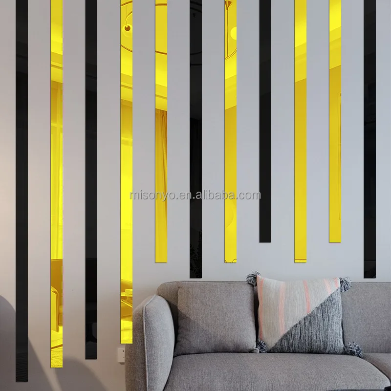Striped Gold Mirror Wall Stickers Gold Adhesive Acrylic Mirror Wall
