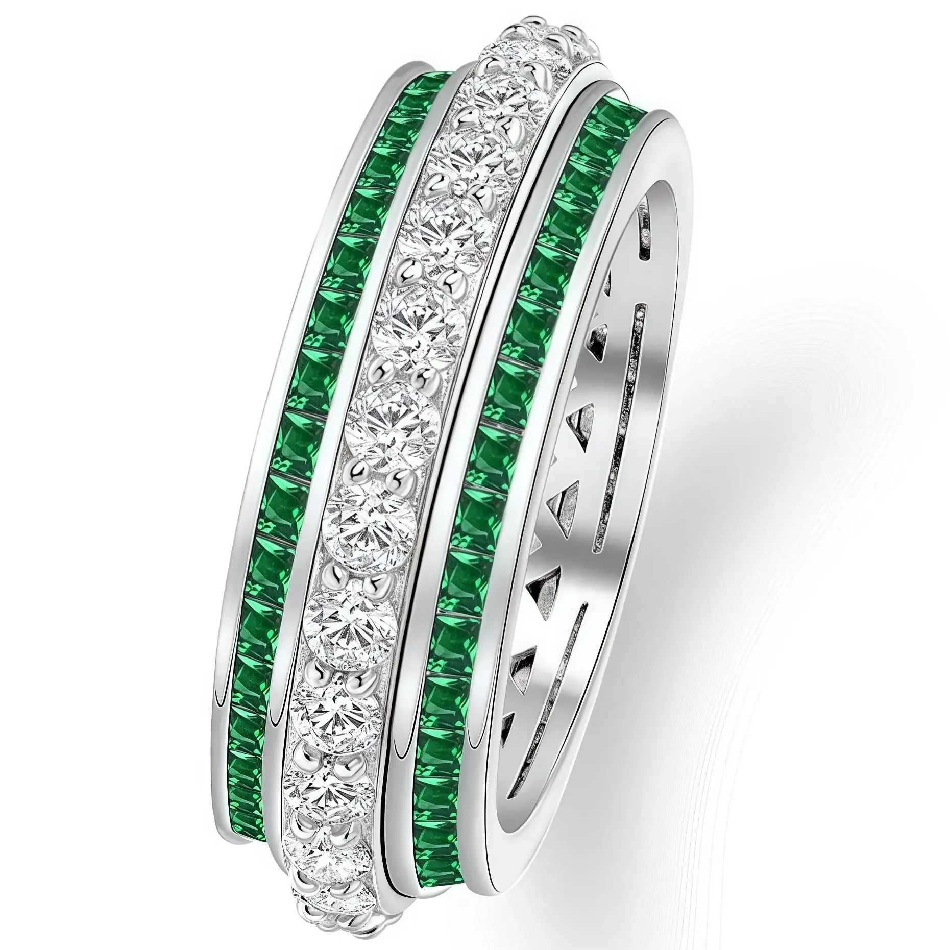 MUSHAN Jewelry Factory 925 Sterling Silver Round Ring Wedding Bands 1.5mm Rotatable High Carbon Diamond Fine Rings for Women