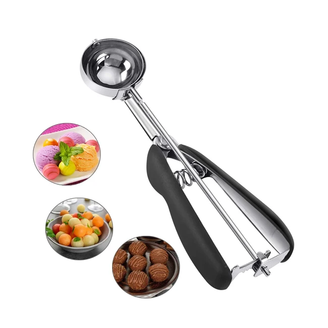 Ice Cream Scoop, Stainless Steel Non-stick Ice Cream Spoon Diameter With  Comfortable Non-slip Rubber Grip Handle For Hard Ice Cream/cookie/melon  Ball/