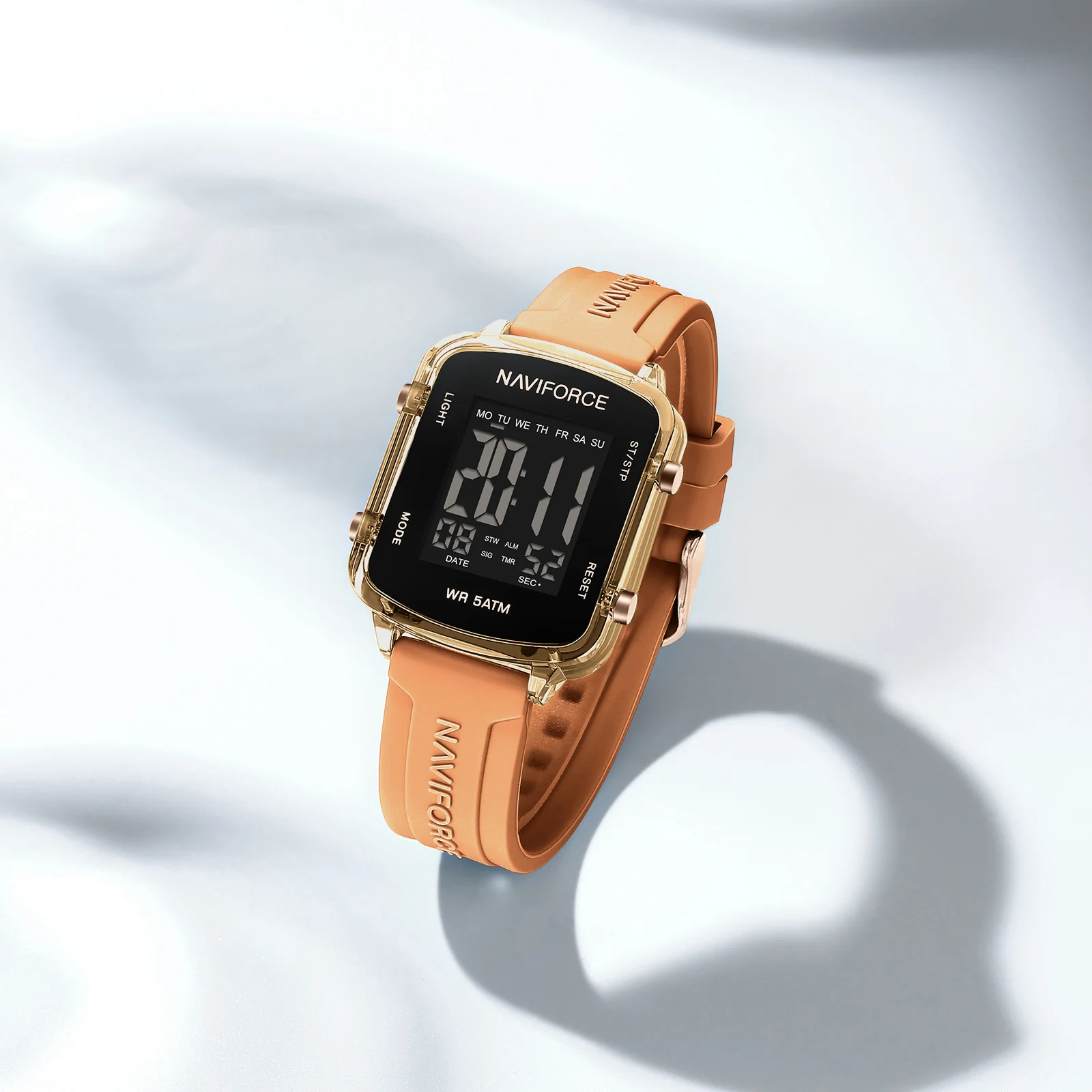 NAVIFORCE 7120 Women's Casual Digital Watch Simple Square Dial Waterproof Silicone Luxury and Fashionable Electronic Watch