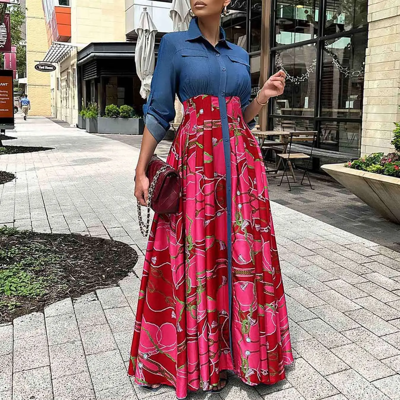 african shirt dresses for ladies Floral Print Women's Summer Fashion Printed Lapel Dresses Party Long Floral Dresses African Clothing XX Large