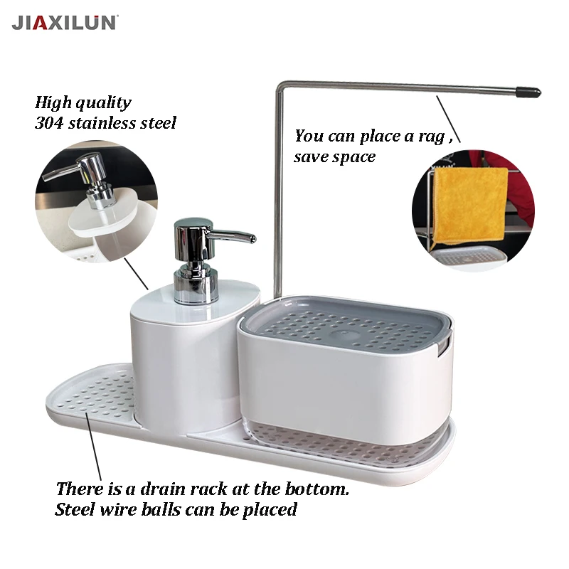 Updated New Kitchen Dishes Washing Soap Dispenser with Sponge Holder and Extra Organizer 2024 Hot Product Liquid Soap Dispenser
