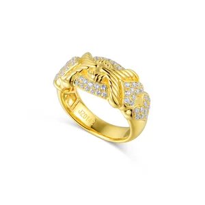 Fine Jewely 18K Real Gold Romantic Twin Heart-shaped Men's Gold Moissanite Ring For Gift