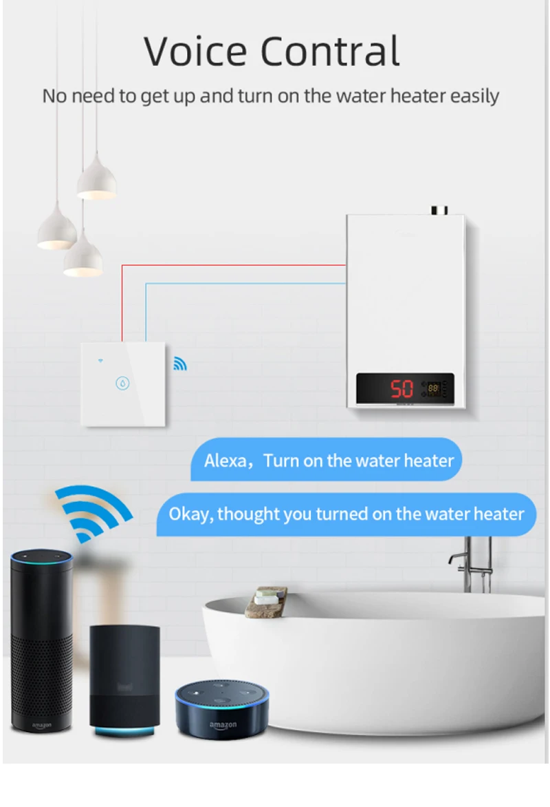 Tuya WiFi Touch Switch for Boiler Water Heater 40A EU Panel App Timer ON OFF Automatically Works with Google Home Alexa