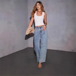 Cross-Border Mid Boot Cut Denim Women 2026 New Slimming Floor-Length Straight Versatile Vintage Draped Quick Dry Nylon/Cotton